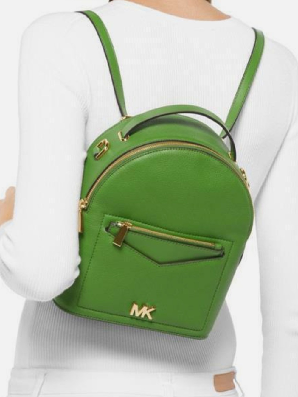 Michael Kors Backpack Green Leather Medium Jessa with Gold Hardware Classic Fall